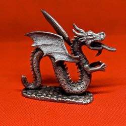 Vintage 1986  Spoontiques 606 Pewter Miniature Winged Dragon. Great Detail. EUC.