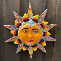 Mexican Talavera Sun Wall decor, Pottery, Clay Pot, Planter.