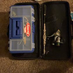 Tackle box + travel fishing rod 