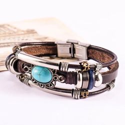 Turquoise faux leather multi strand bracelet