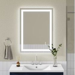 Touch Button Bathroom Mirror 32 x 24 Switchable Color LED with Defogger