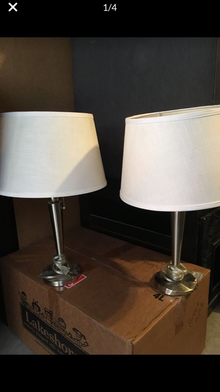 2 Lamps for $10 - Silver Base with White Shade