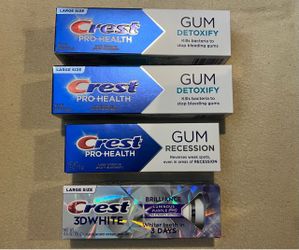 New unopened Crest Pro-Health & 3D White Toothpaste Bundle (4 Pack)