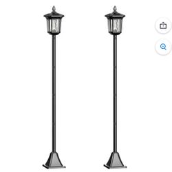 66" Metal Solar Lamp Post Light 50 Lumens, 2 Pack Solar Pole Light Outdoor Waterproof, Post Lighting Outside for Porch Yard Driveway Garden Patio Deco