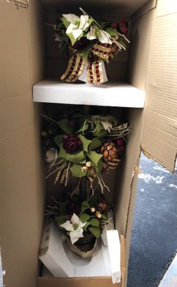 48” Double Topiary of ivory & burgundy Frontgate