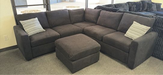 Dark Gray Fabric Sectional Sofa with Ottoman