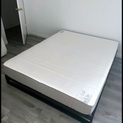 Newer Queen Ikea Haugesund Mattress, Box Spring and Metal Bed Frame 