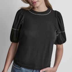 DKNY Black Puff Sleeve Blouse  