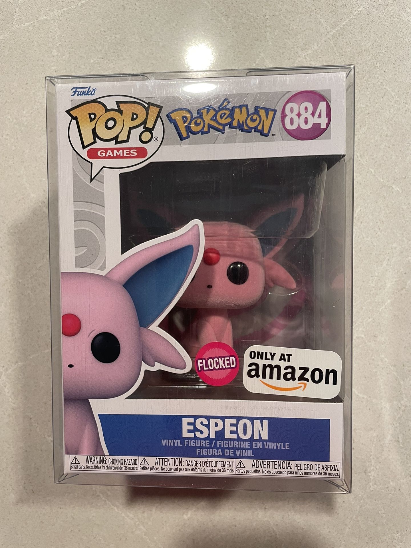 Flocked Espeon Funko Pop *MINT* Amazon Exclusive Pokemon 884 with Protector Pokémon Eevee Eeveelutions Special Edition Games