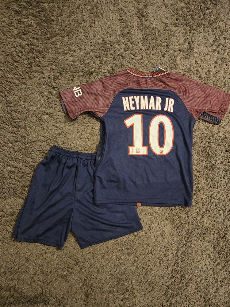 NIKE Paris Neymar JR # 10 Blue Home Soccer Kids Jersey + Shorts Size 7/8 YEARS OLD