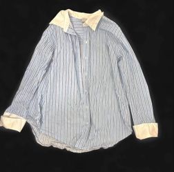 Blue and white striped button-up shirt with white collar and cuffs #stripes #classic