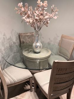 Beautiful Round Glass Dining Table + 4 Chairs – 5-Piece Set - $700
