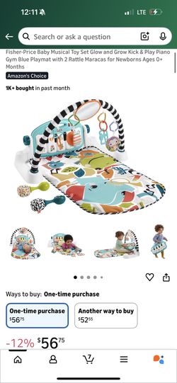 Fisher-Price Baby Musical Toy Set Glow and Grow Kick & Play Piano Gym Blue Playmat with 2 Rattle Maracas for Newborns Ages 0+ Months