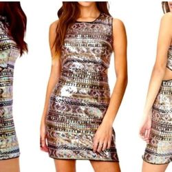 Juniors/Women's Forever 21 Exclusive Aztec Multicolor Metallic Sequin Dress Sz. M