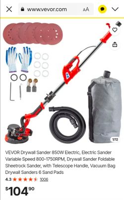 VEVOR 850W Electric Drywall Sander with Vacuum Bag