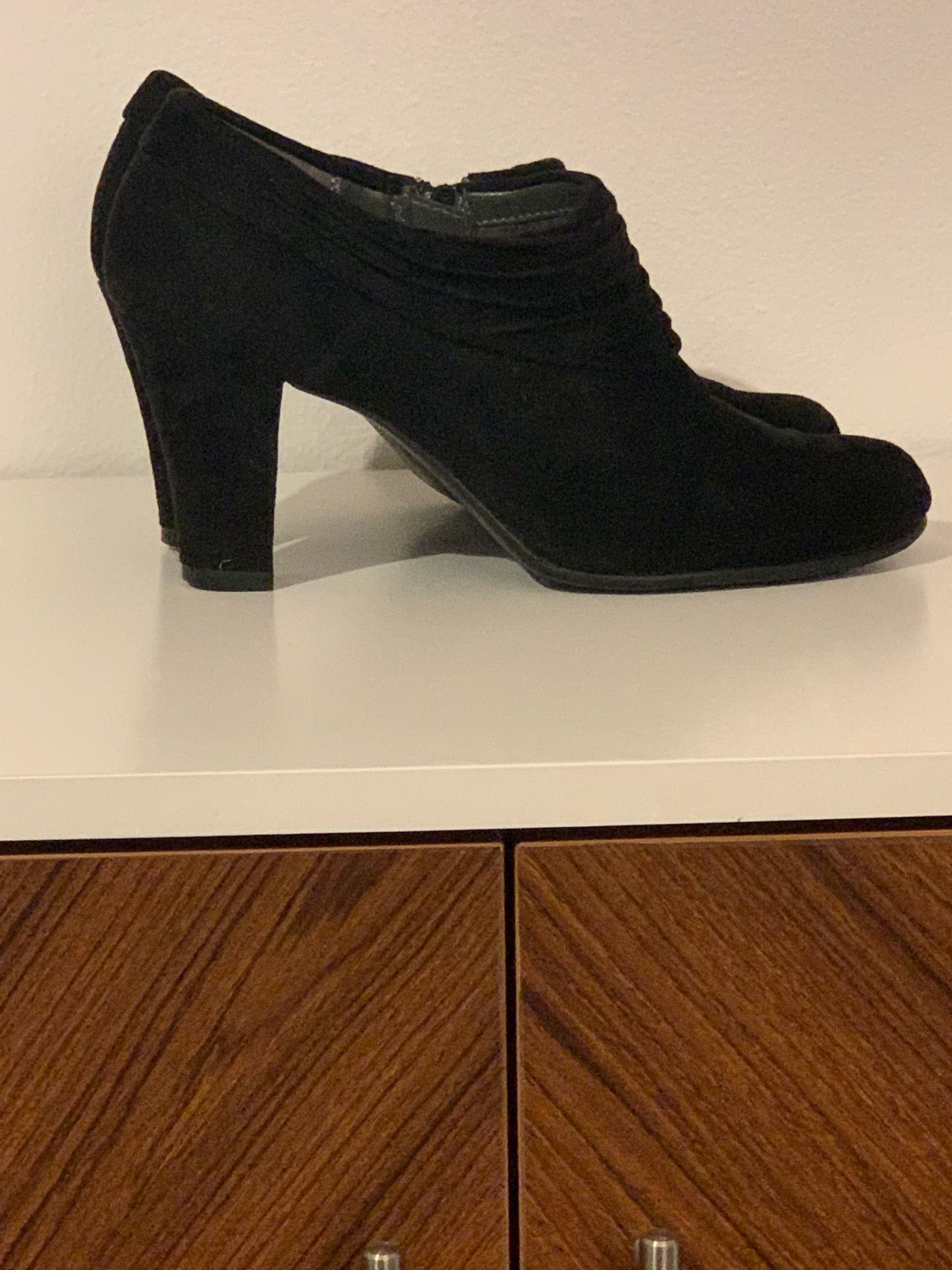 Faux black suede booties