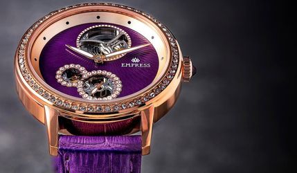 Tatiana Empress Watch In Purple And Rose Gold, Genuine Leather Strap