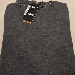 Brand New Gray Hugo Boss Knit Crew Neck Long Sleeves Sweater. Size Large