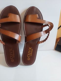 Cuvx Collection Brown Leather Slide Sandals Size 40