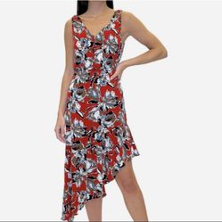 Sam Edelman brand Woman’s Floral Asymmetrical Dress, -Color: Red, -Size: 2, -NWT. 