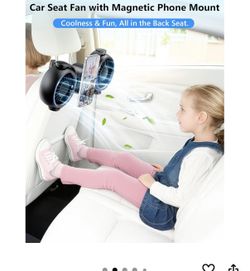 Dual Head Car Cooling Fans for Back Seat for Kids, 4000mAh Battery Powered Rechargeable Usb 5V/ 12V /24V Car Headrest Fan for Baby Rear Facing, Car Se