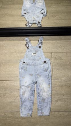 Y2K 2000s Toddlers Oshkosh B’Gosh Floral All Over Print Striped Overalls Romper