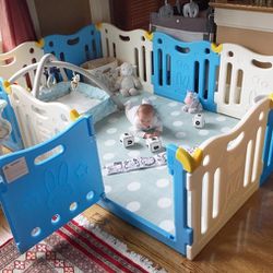 Baby Care Extra Large Play Yard/Play Pen(baby blue, 6'x8')
