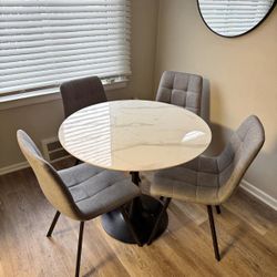 Modern Round Dining Table Set - 4 Chairs