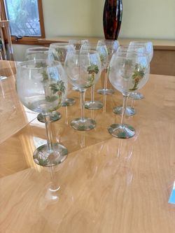 Palm Tree Painted Wine Glasses Set of 10