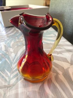 Amberina Red, Orange, Yellow Glass Pitcher - 4.5” Tall