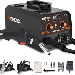 MIG Welder,2 in 1 Flux core/Stick Welder,130Amp 110V Gasless MIG Welding Machine with Synergy IGBT Inverter Welder Portable Wire Feed Welder