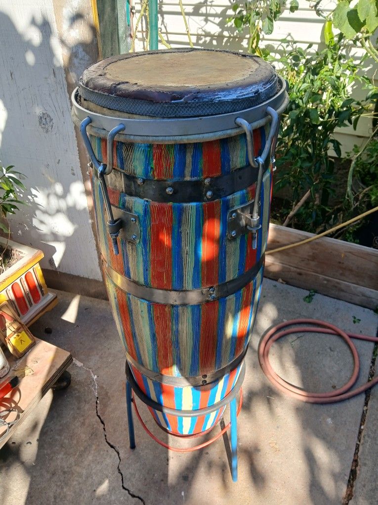 Hand Made Wooden Conga Drum With Stand
