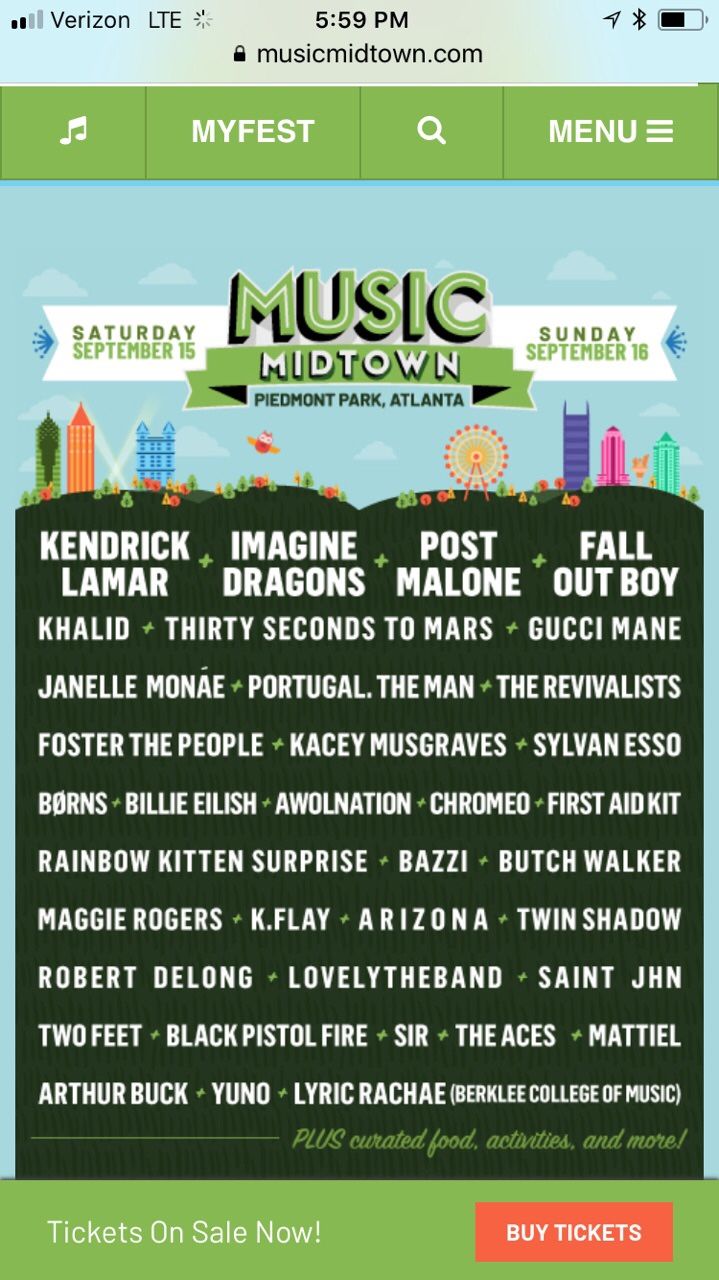 2 day concert: Music Midtown-September 15 & 16 (2 day wristband ticket for Piedmont Park Atlanta- in hand and ready to ship