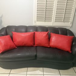 Black Leather Couch With Red Leather Cover pillow couches