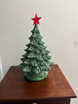 Ceramic Christmas Tree with Red Star Topper