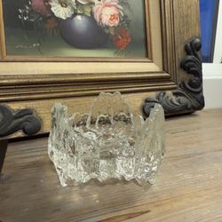 Vintage L. E. Smith Scandinavian Ice Glass Reversible Candle Holder Pillar or Triple Taper | Vintage L. E. Smith Crystal Candle Holder