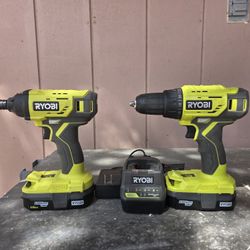 Ryobi 18v Impact Wrench And Drill With 2 Battery And Charger 