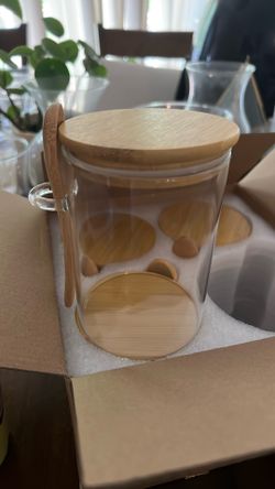 Glass container with spoon - never used