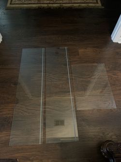 Glass shelves and beveled glass table top