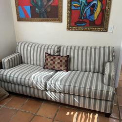Classic Striped Sleeper Sofa, Cream and Gray
