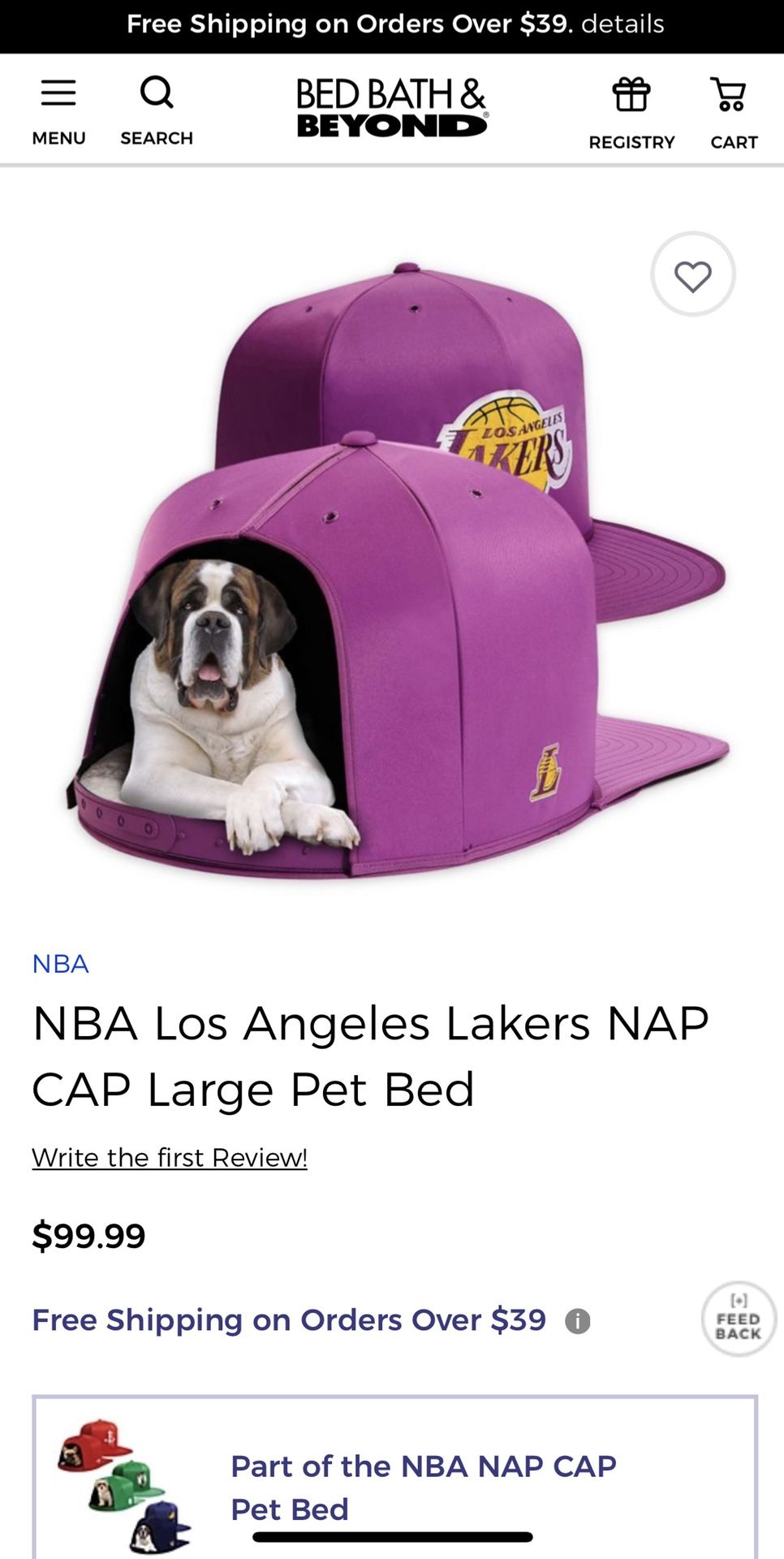 NAP CAP large pet bed LA Lakers