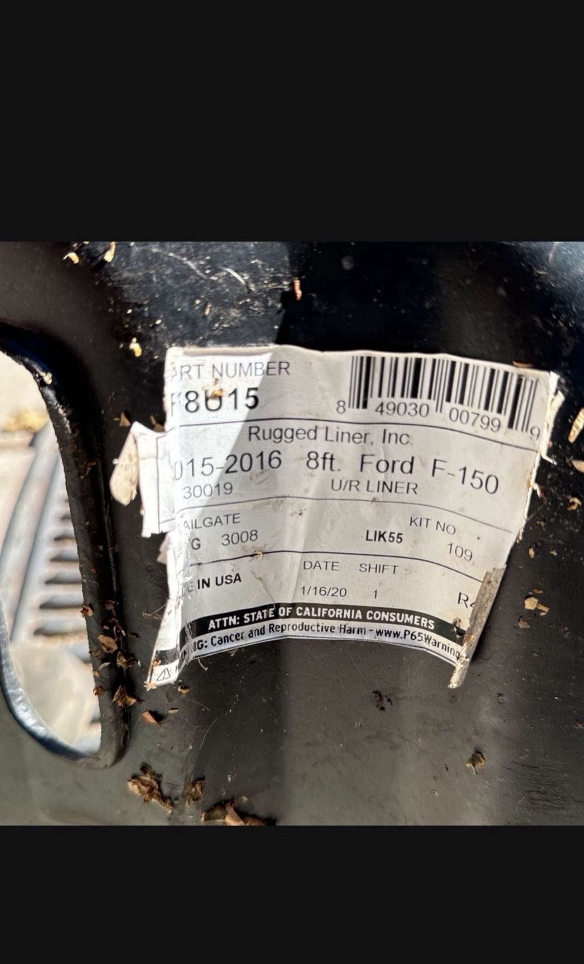 Rugged Liner Ford F150 Dropin bedliner 8ft Bed