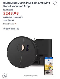 bObsweep Dustin Plus Self-Emptying Robot Vacuum& Mop