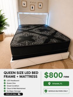 Queen Size LED Bed Frame + Mattress