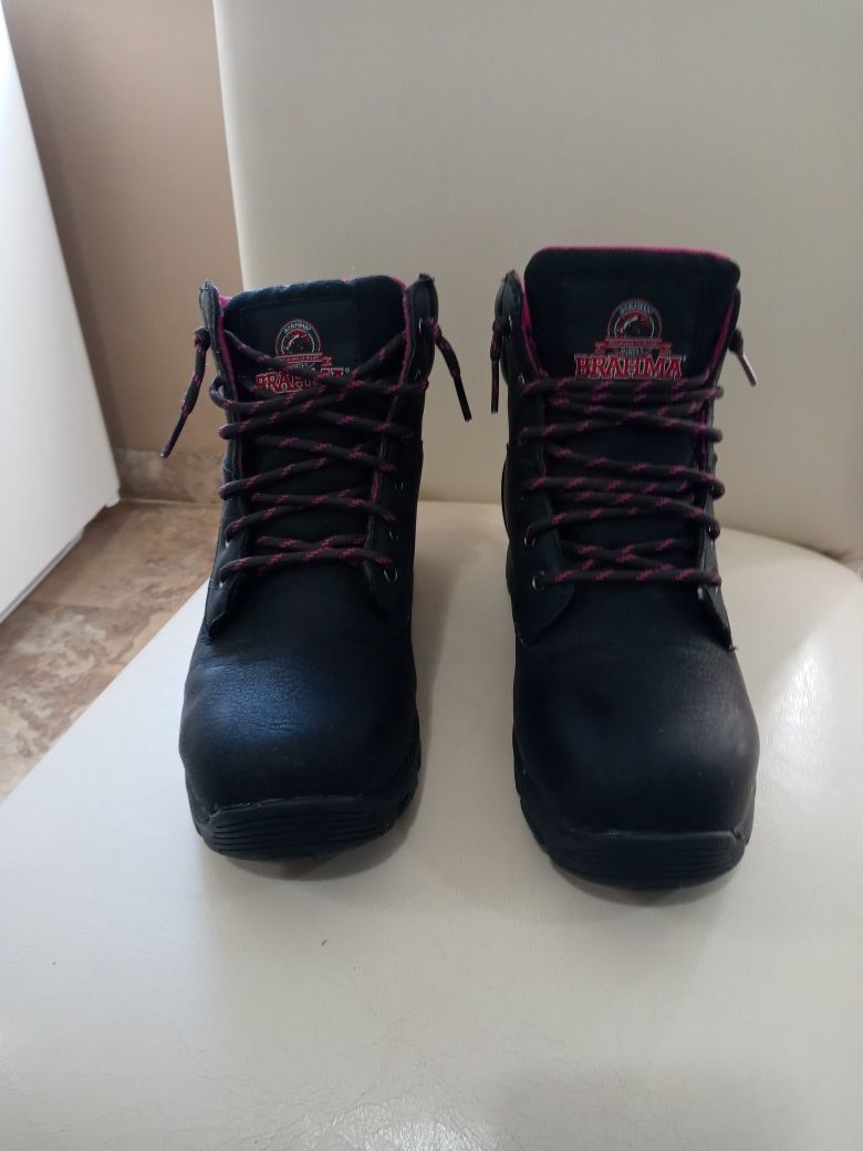 WOMENS STEEL TOE BLACK AND PINK WORK BOOTS