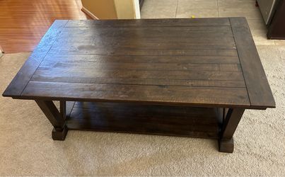 Rustic Dark Wood Coffee Table with Shelf