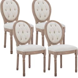 French Country Dining Chairs Set of 4, Vintage Louis Chairs with Curved Backrest and Beautifully Carved Solid Wood Frame, Farmhouse Dining Chairs for 