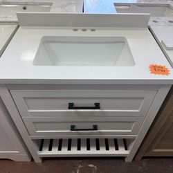 Autumn 30 in. Single Sink White Bath Vanity with White Engineered Stone Top