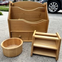 3 Piece Light Solid Wood Desk Organizer Set