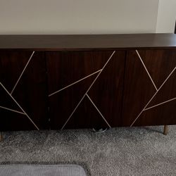 Dustin Spiced Auburn Wood And Brass Inlay Storage Cabinet/ Tv Stand